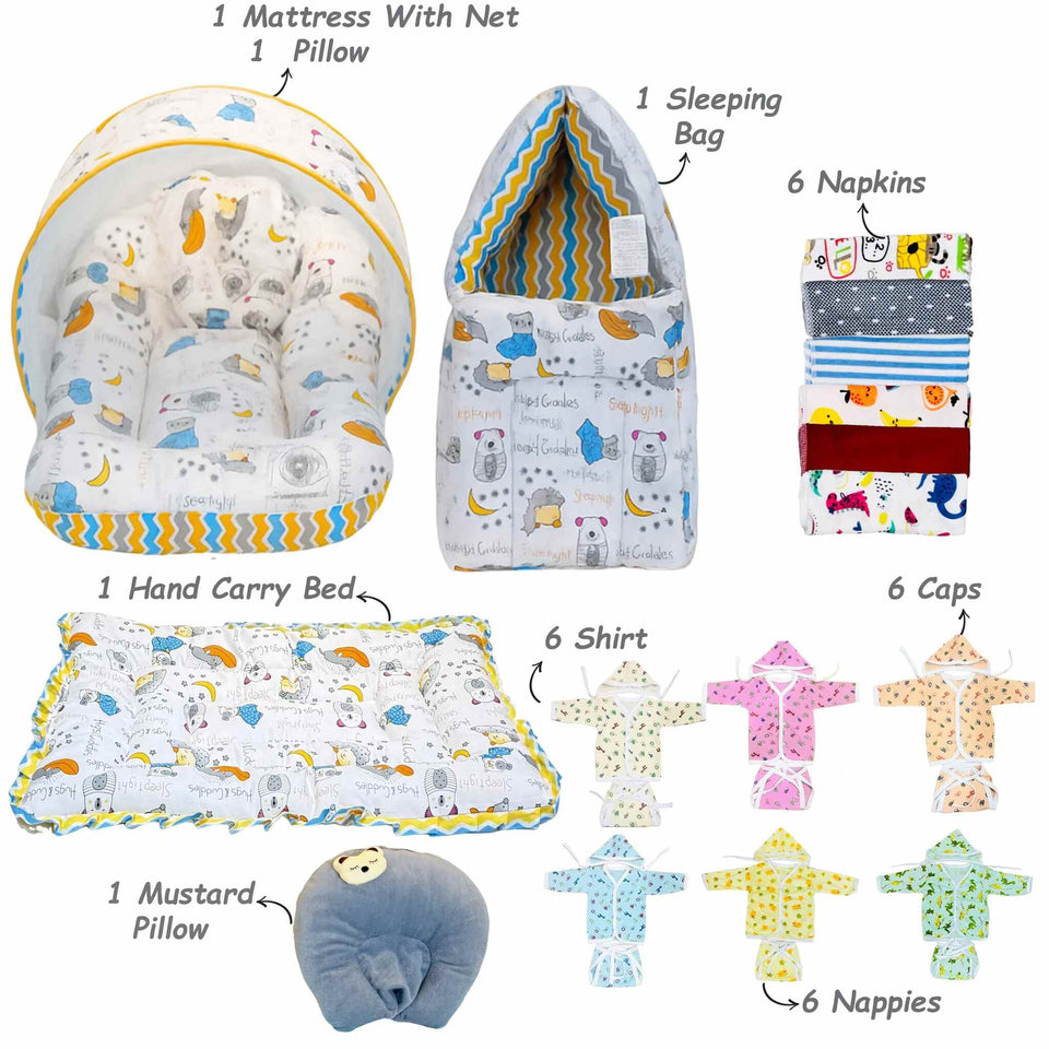 Fareto New Born Baby Premium Monsoon Season Hospital Essentials Kit 67 in 1 for Boys & Girls (0-6 Months) | Complete Newborn Care & Maternity Bag Set (0-6 MONTHS)(F759)