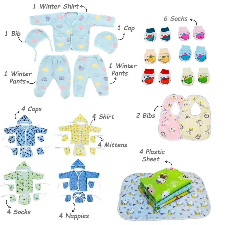 Fareto New Born Baby Monsoon Season  hospital essentials pack of 60 items (0-6 months)(F32)