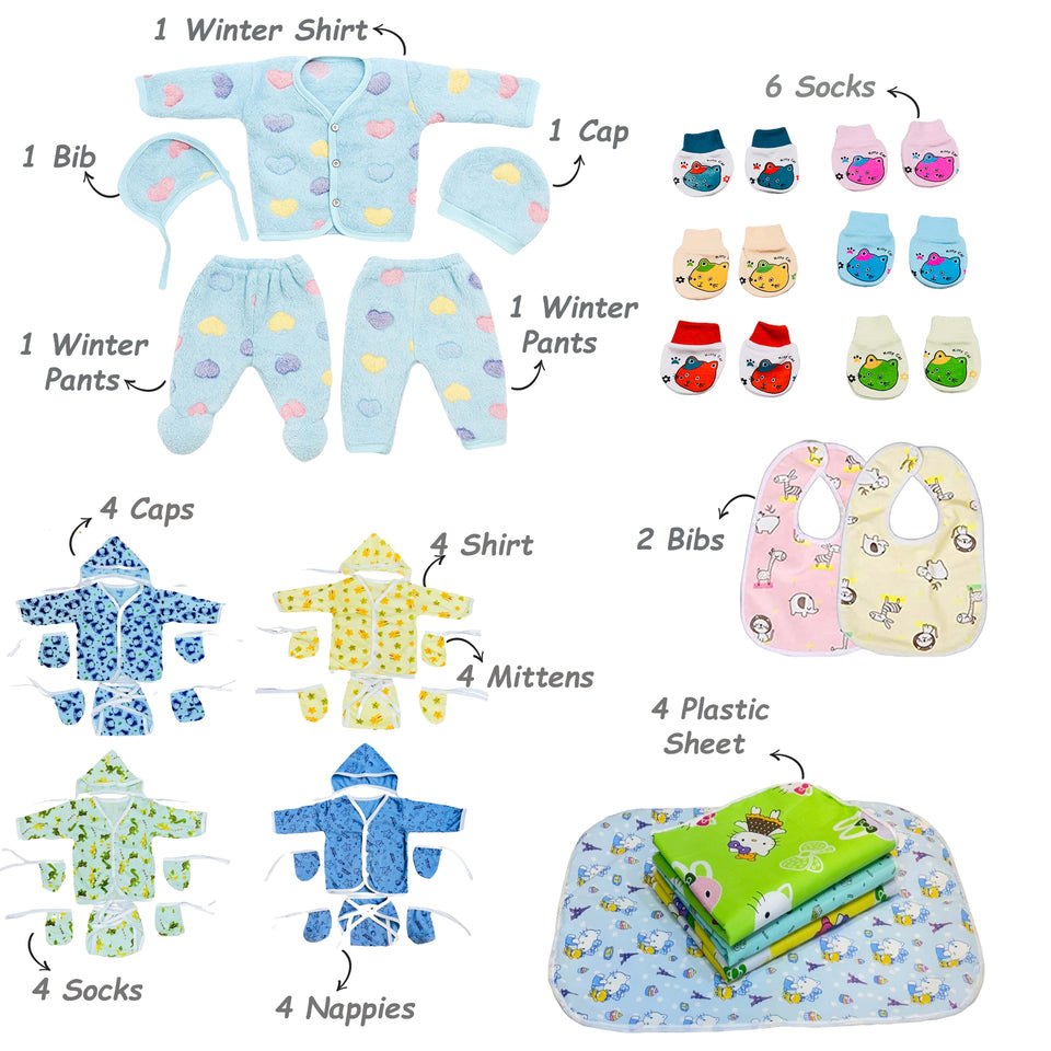 FARETO NEW BORN BABY WINTER ESSENTIALS 60 IN 1 NEW COMBO (0-6 MONTHS)(GREY MOON )(F227)