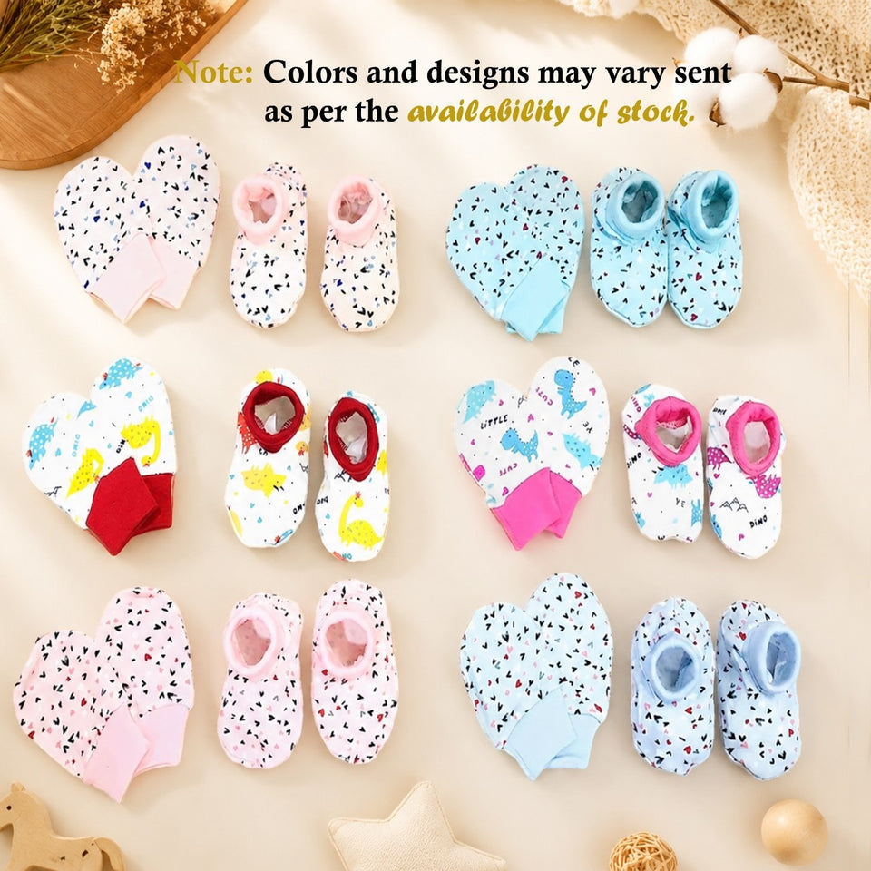 Fareto New Born Baby 6 Pairs of Mittens & 6 Pairs of Socks(Total Items:12)(0-3 Months)(F49)