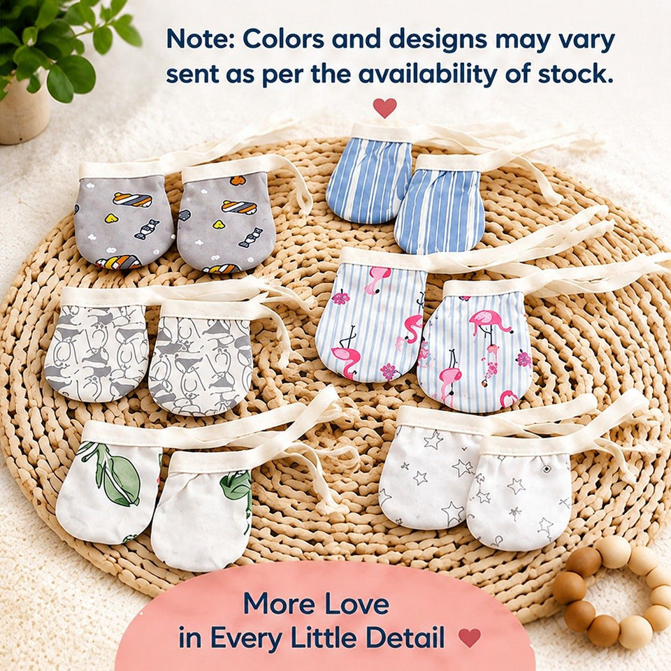 Fareto New Born Baby Cotton Mittens Set (6-9 Months) (Pack of 6 Sets)(F51)