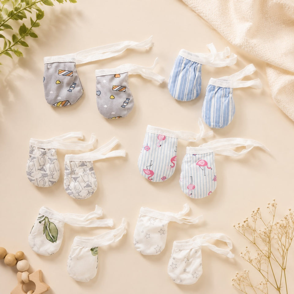 Fareto New Born Baby Cotton Mittens Set (6-9 Months) (Pack of 6 Sets)(F51)