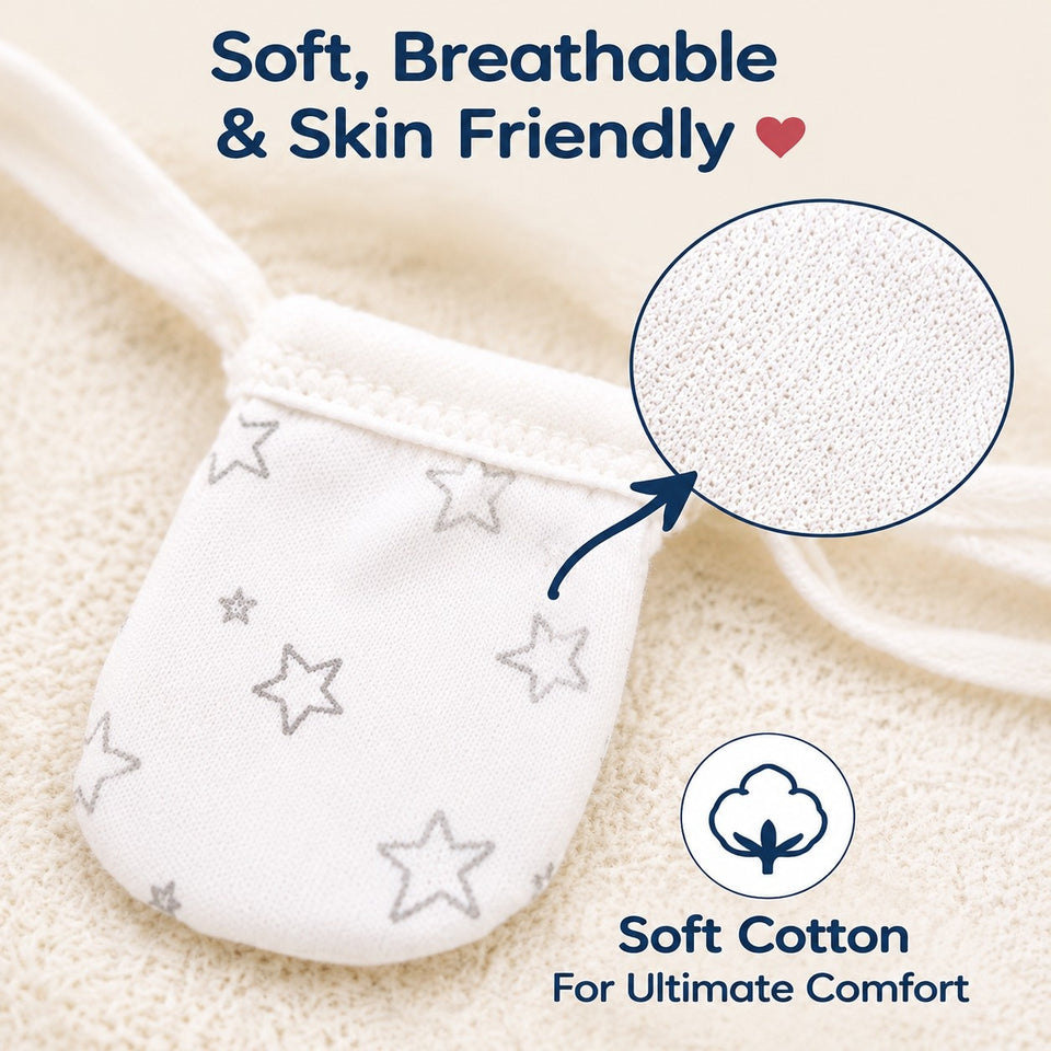 Fareto New Born Baby Cotton Mittens Set (6-9 Months) (Pack of 6 Sets)(F51)