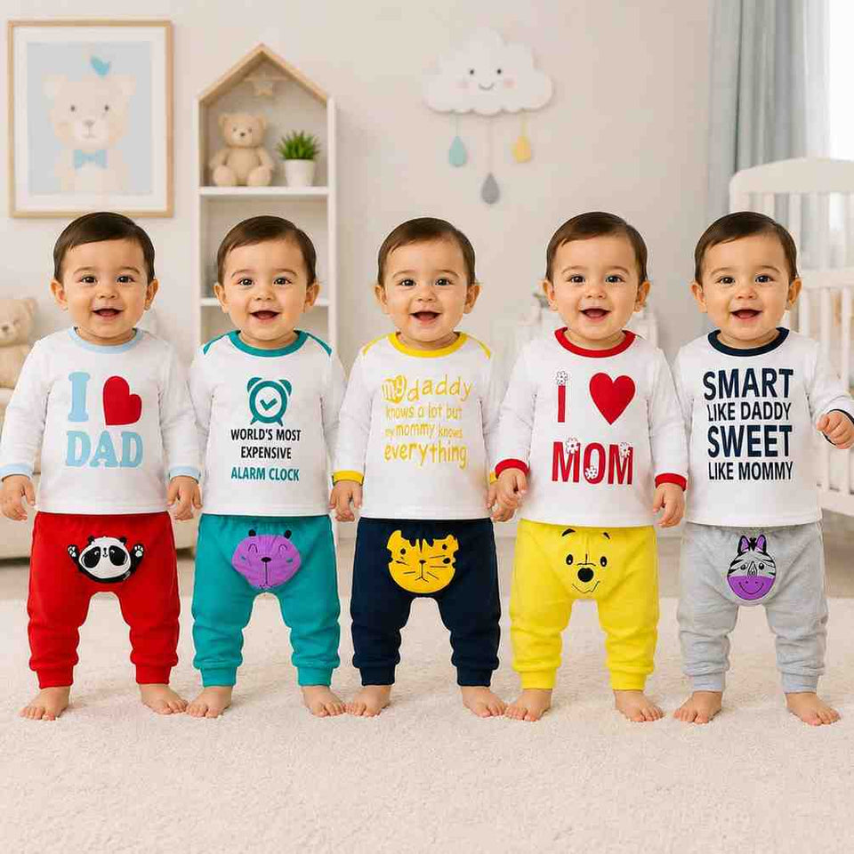 Fareto New Born Baby Daily Wear T-shirts Pyjama Sets (Pack of 5 )(F406)