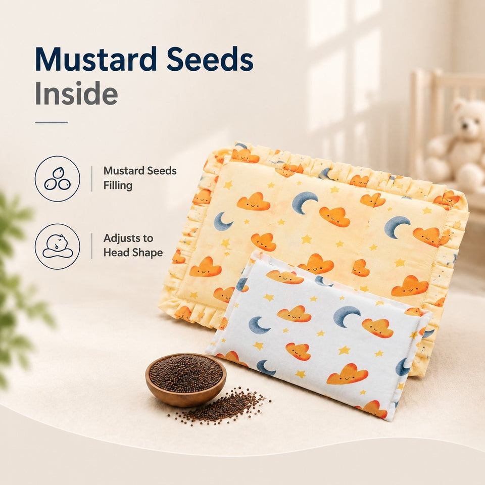 Fareto new born baby super soft cover mustard filling pillow for round head(0-1 YEAR)(F348)