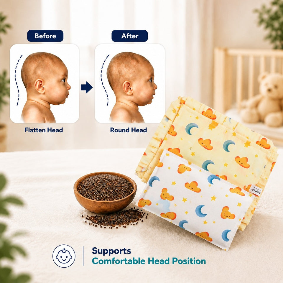 Fareto new born baby super soft cover mustard filling pillow for round head(0-1 YEAR)(F348)