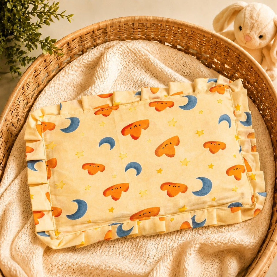 Fareto new born baby super soft cover mustard filling pillow for round head(0-1 YEAR)(F348)