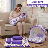 Fareto Combo of Baby Mattress with Net | Sleeping Bag | 4 Pcs Bedding Set(0-6 Months)(F160)