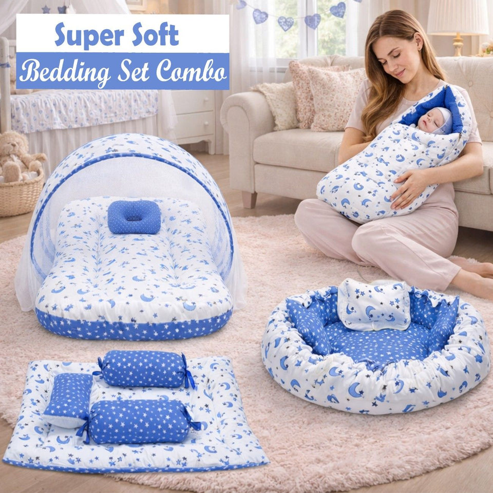 Fareto Combo of Baby Nest | Net with Bed | Carry Bag | 4 Pcs Bedding Set(0-6 Months )(F156)