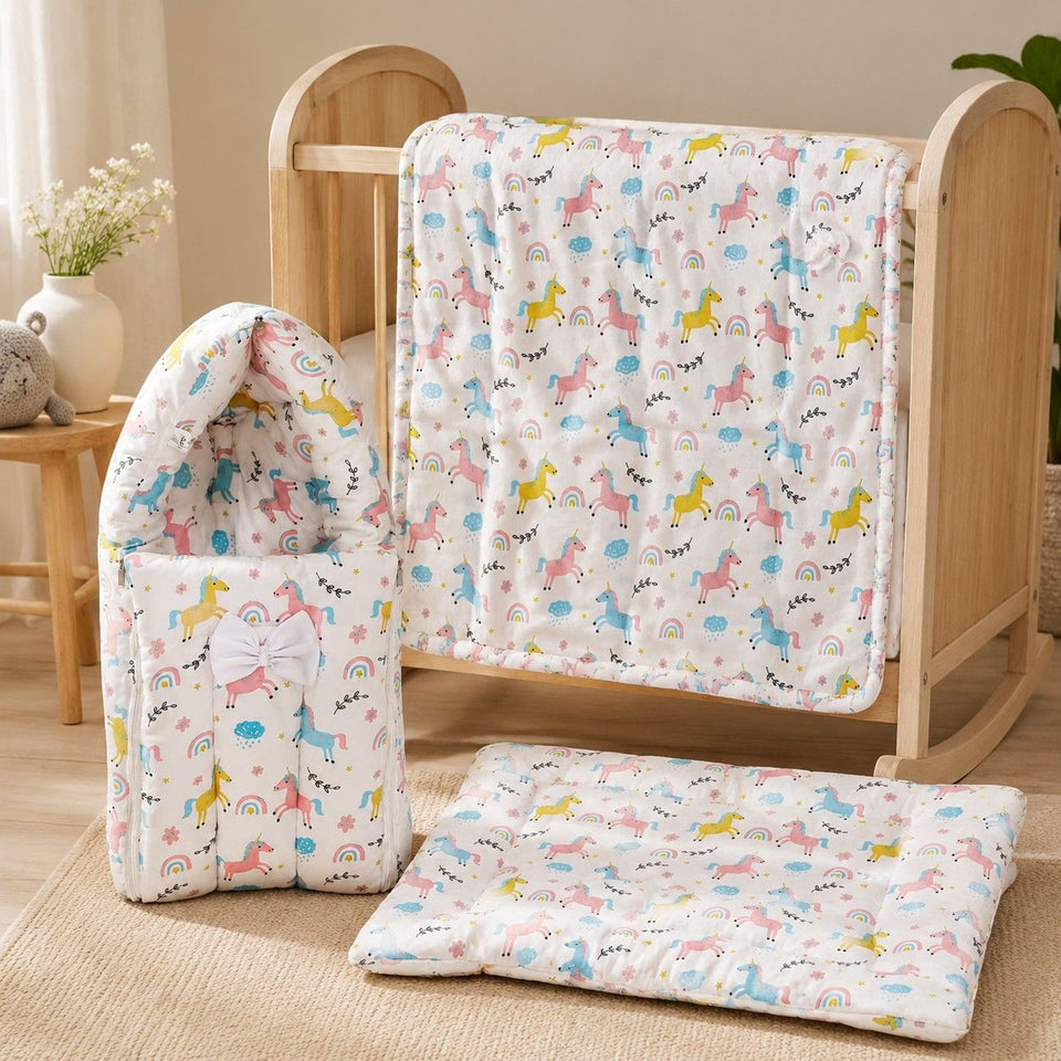 Fareto Organic Cotton Muslin Bedding Set Essentials For Newborn Baby (0-12 Months )(F554)