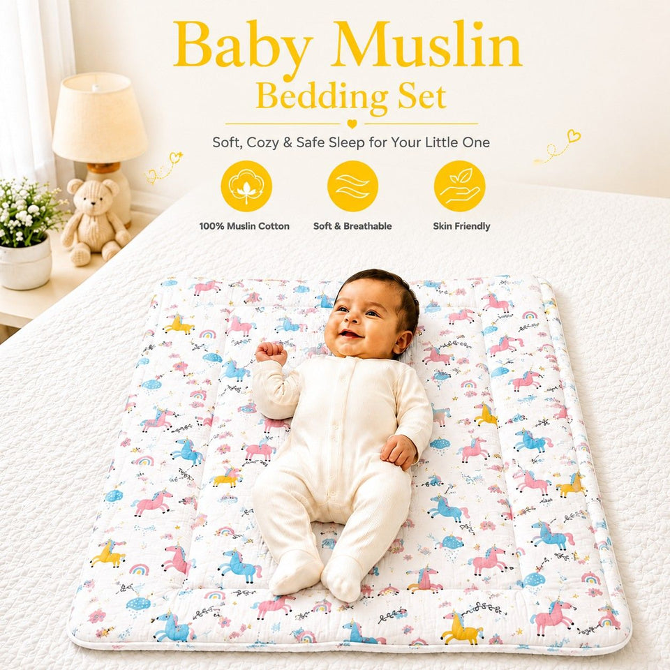 Fareto Organic Cotton Muslin Bedding Set Essentials For Newborn Baby (0-12 Months )(F554)