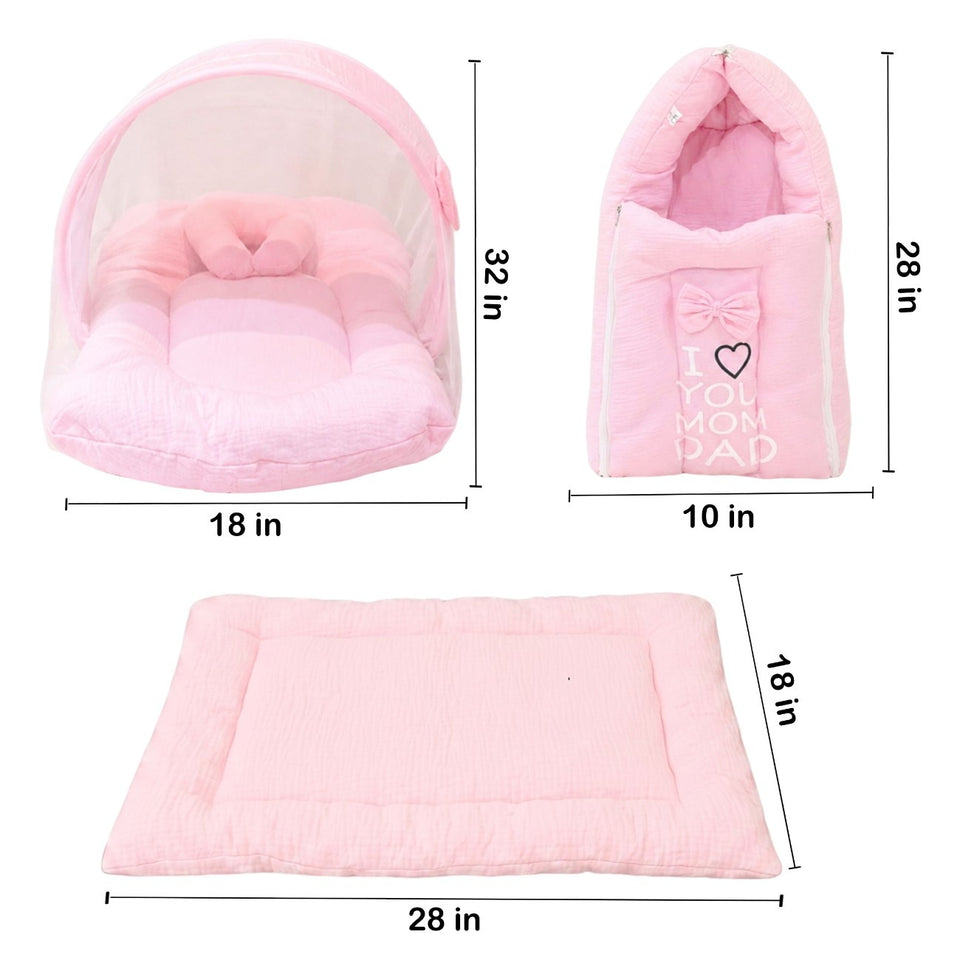 Fareto Newborn Baby 100% Muslin Cotton Sleeping Bag & Mosquito Net & Hand Carry Bed  | Safe, Soft & Portable Baby Bed | Baby Bedding Set(0-1 Year)(F778)