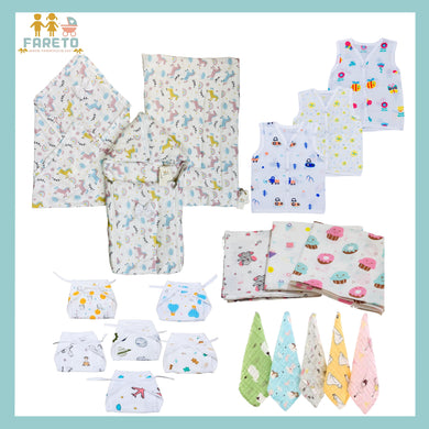Fareto New born Baby Organic Muslin Cotton Combo set 20 In 1 (0-6 Months)(F565)(Baby Bedding & Clothing Combo Set For Muslin)