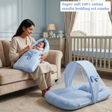 Fareto Newborn Baby 100% Muslin Cotton Sleeping Bag & Mosquito Net | Safe, Soft & Portable Baby Bed | Baby Bedding Set(0-6 Months)(F730)