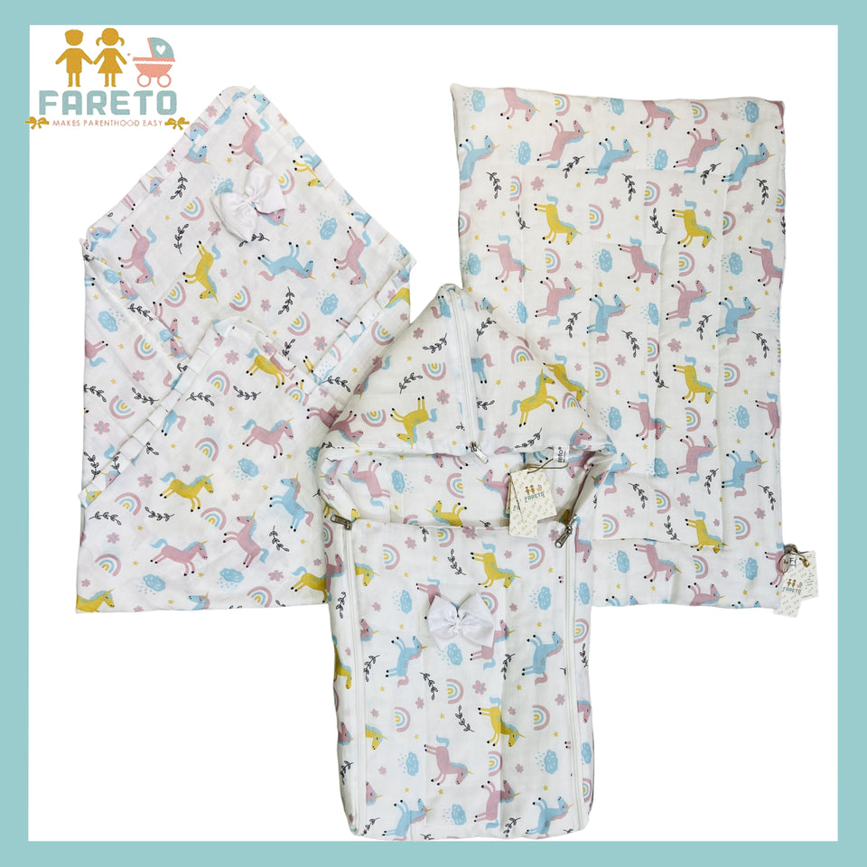 Fareto Organic Cotton Muslin Bedding Set Essentials For Newborn Baby (0-12 Months )(F554)