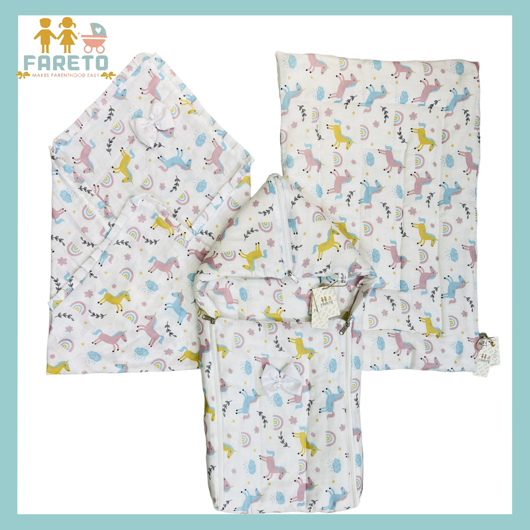 Fareto Organic Cotton Muslin Bedding Set Essentials For Newborn Baby (0-12 Months )(F554)