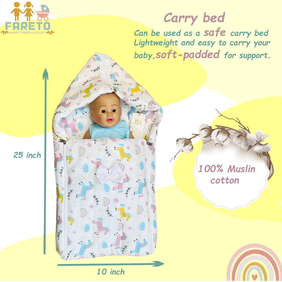Fareto Organic Cotton Muslin Bedding Set Essentials For Newborn Baby (0-12 Months )(F554)