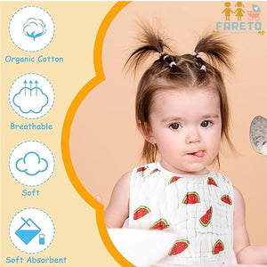 Fareto New Born Baby Muslin Bibs with Adjustable , Super Absorbent, Soft, Comfortable & Lightweight, Pack of 3