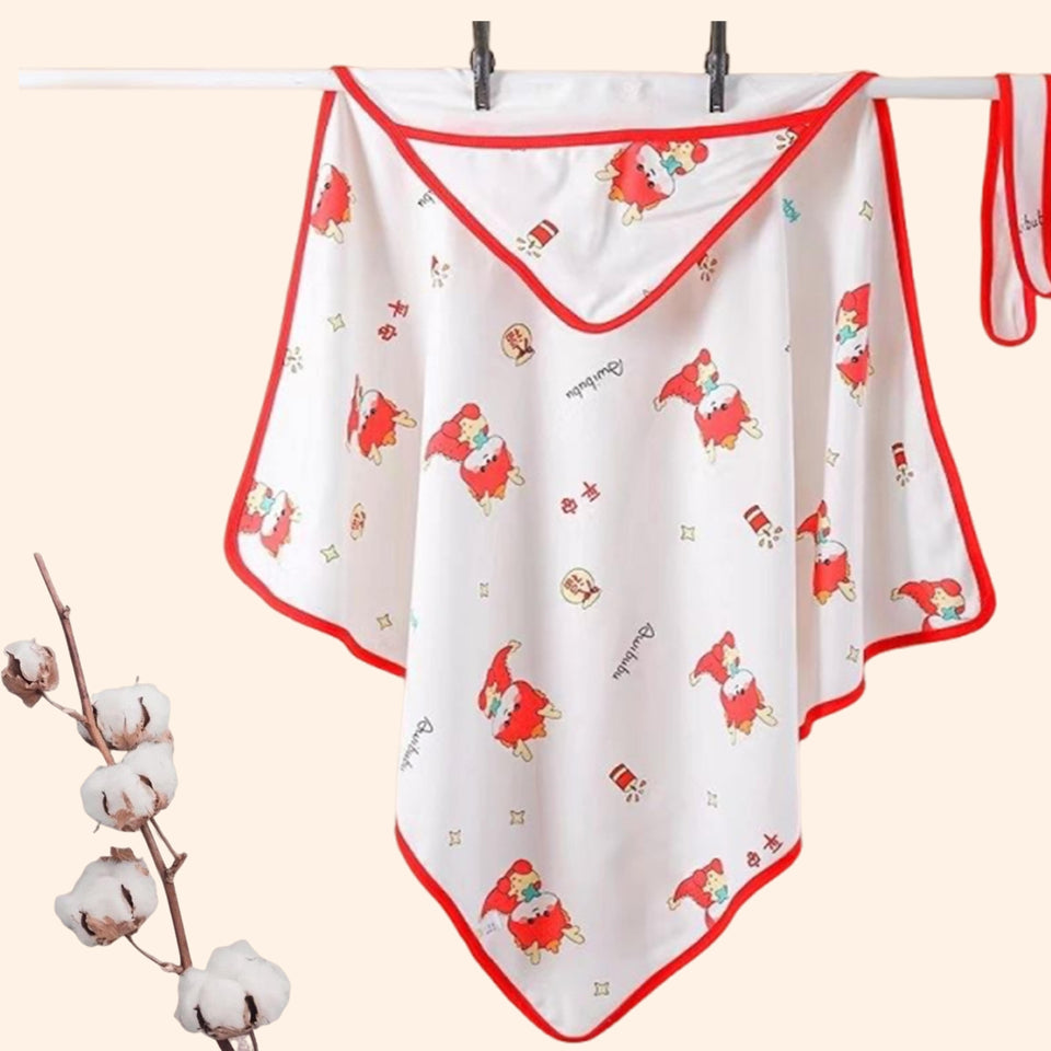 Fareto New Born Baby Muslin Hood Blanket Cum Baby Wrapper with Belt,Cotton,Organic,Super Soft,White,( Pack of 1 ) (0-1 Years )(87 X 87 CM)(F597)