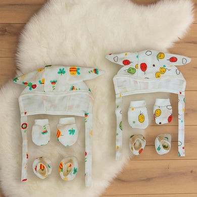 Fareto Baby Cap and Booties Mittens Set | 100% Muslin  Cotton | Breathable & Comfortable Essentials for Newborn Boys & Girls (0-6 Months)