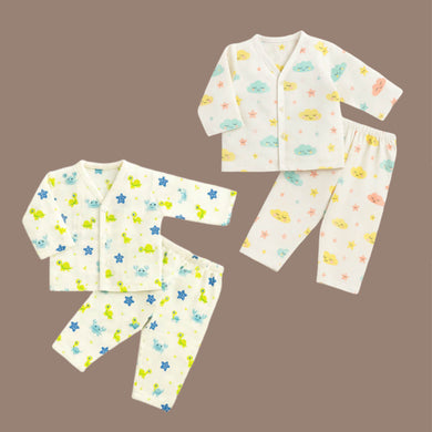 Fareto Baby Muslin Cotton Daily Wear Suit Set | Soft & Breathable Shirt + Pajama (Pack of 2) | 0-6 Months / Infant Boys & Girls