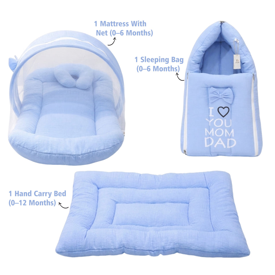 Fareto Newborn Baby 100% Muslin Cotton Sleeping Bag & Mosquito Net & Hand Carry Bed  | Safe, Soft & Portable Baby Bed | Baby Bedding Set(0-1 Year)(F726)