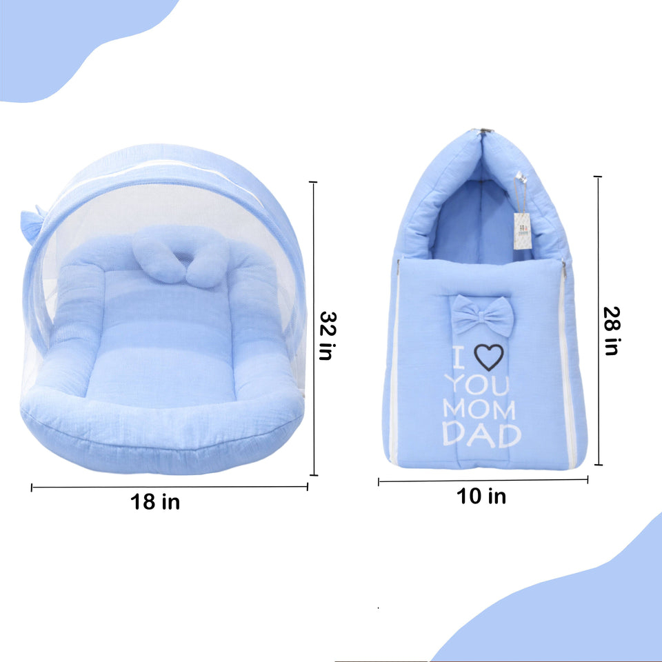 Fareto Newborn Baby 100% Muslin Cotton Sleeping Bag & Mosquito Net | Safe, Soft & Portable Baby Bed | Baby Bedding Set(0-6 Months)(F730)