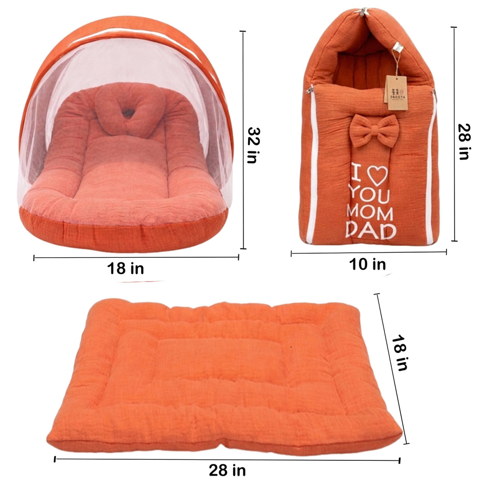 Fareto Newborn Baby 100% Muslin Cotton Sleeping Bag & Mosquito Net & Hand Carry Bed  | Safe, Soft & Portable Baby Bed | Baby Bedding Set(0-1 Year)(F741)
