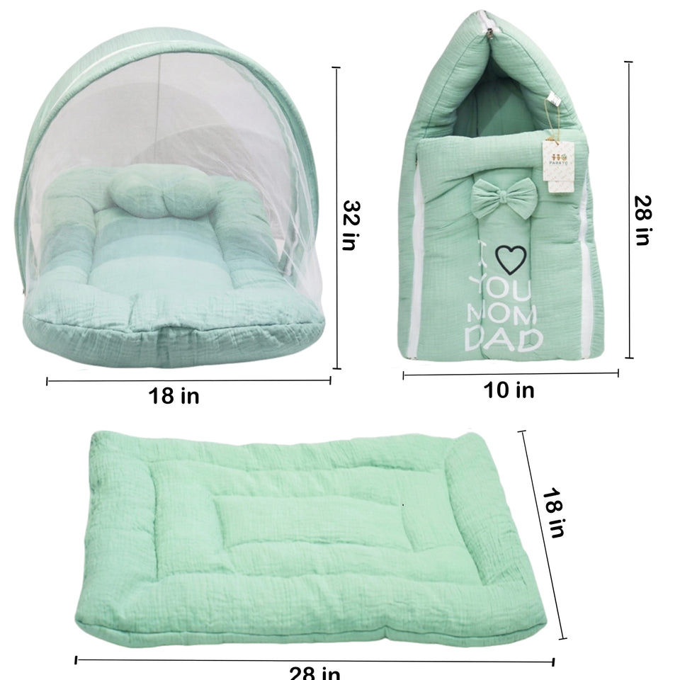 Fareto Newborn Baby 100% Muslin Cotton Sleeping Bag & Mosquito Net &Hand Carry Bed   | Safe, Soft & Portable Baby Bed | Baby Bedding Set(0-1 Year)(F727)