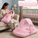 Fareto Newborn Baby 100% Muslin Cotton Sleeping Bag & Mosquito Net | Safe, Soft & Portable Baby Bed | Baby Bedding Set(0-1 Year)(F777)