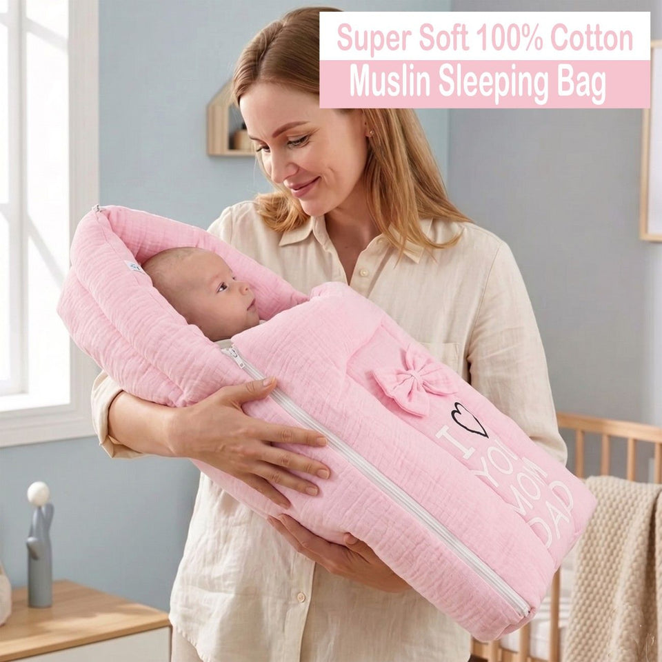 Fareto Newborn Baby 100% Muslin Cotton Sleeping Bag| Safe, Soft & Portable Baby Bed | (0-6 Year)(F776)