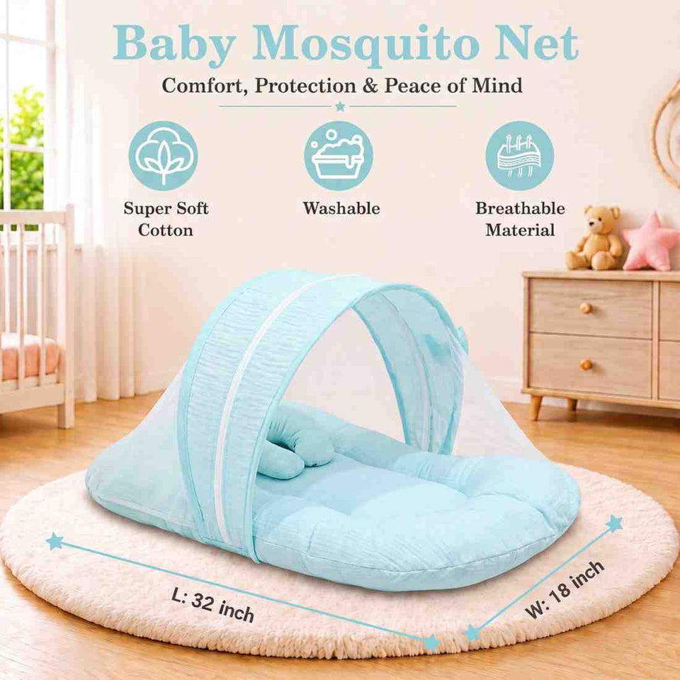 Fareto Newborn Baby 100% Muslin Cotton Mosquito Net | Safe, Soft & Portable Baby Bed | (0-6 Months)(F774)