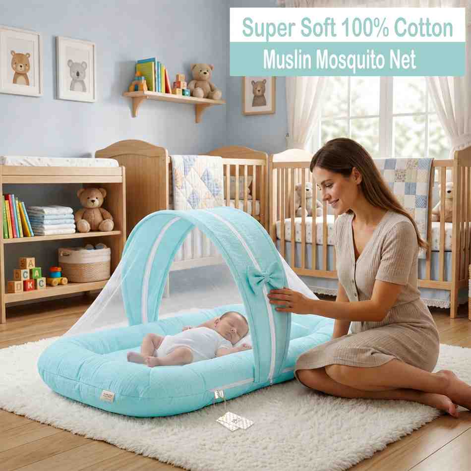 Fareto Newborn Baby 100% Muslin Cotton Mosquito Net | Safe, Soft & Portable Baby Bed | (0-6 Months)(F774)