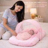 Fareto Newborn Baby 100% Muslin Cotton Bedding Set Combo | Sleeping Bag | Mattress with Net | Nest  | Blanket | Hand Carry Bed & Bolster Set |  (0-6 Months)(F745)