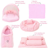 Fareto Newborn Baby 100% Muslin Cotton Bedding Set Combo | Sleeping Bag | Mattress with Net | Nest  | Blanket | Hand Carry Bed & Bolster Set |  (0-6 Months)(F745)