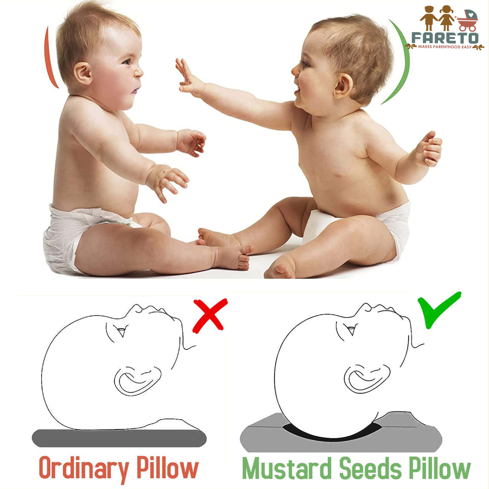 Fareto new born baby super soft cover mustard filling pillow for round head(0-1 YEAR)