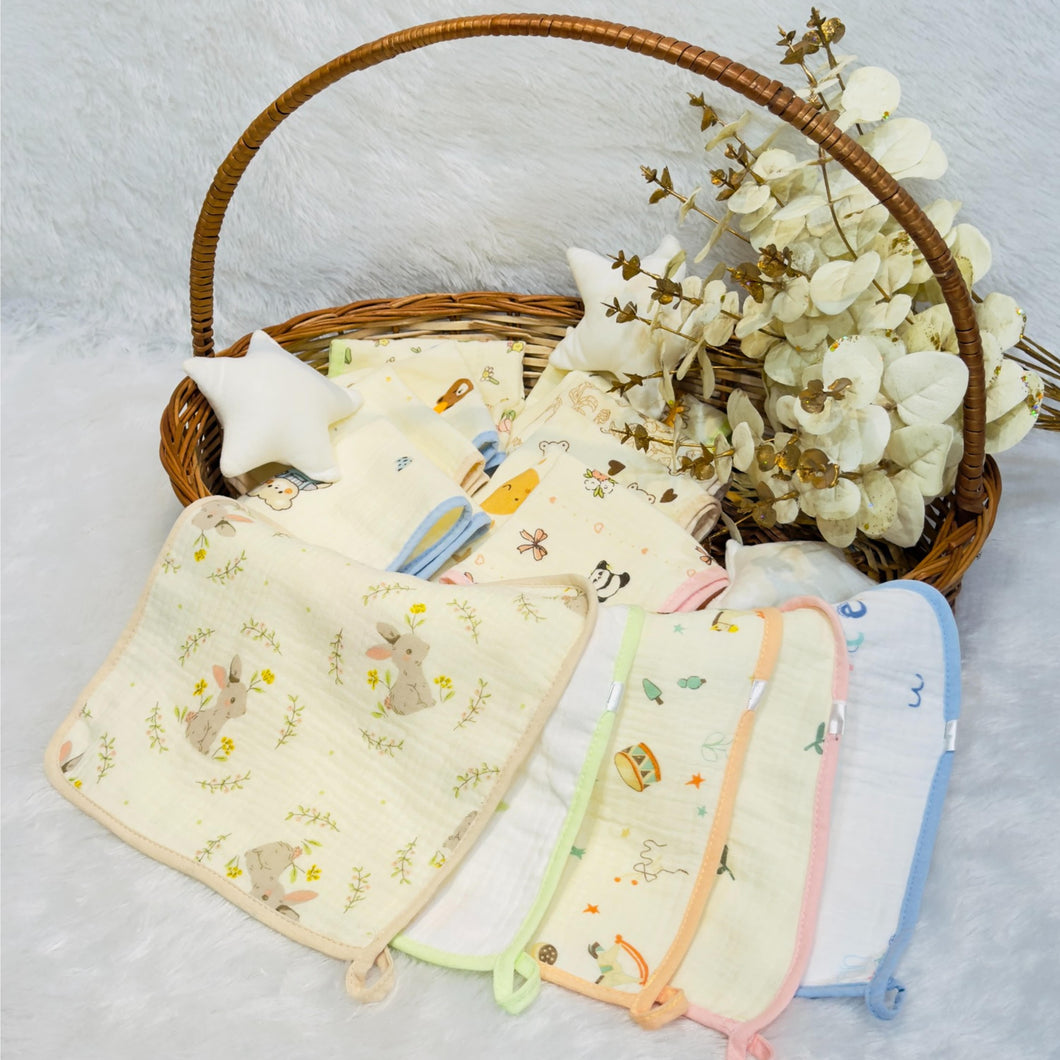 Fareto Premium Muslin Cotton Face Napkins for Newborn Baby Extra Soft Hankies Reusable Napkins(Pack of 5)