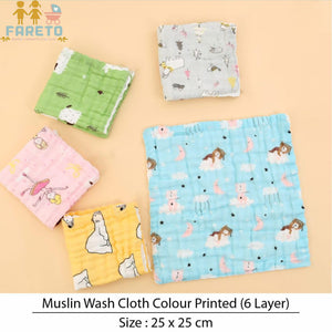 Fareto Premium Muslin 6 Layer Cotton Face Napkins for Newborn Baby Extra Soft Hankies Reusable Napkins(Pack of 5)