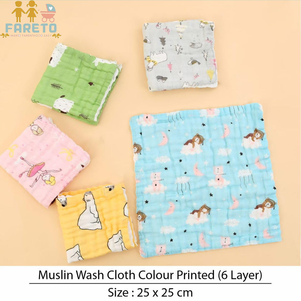 Fareto Premium Muslin 6 Layer Cotton Face Napkins for Newborn Baby Extra Soft Hankies Reusable Napkins(Pack of 5)