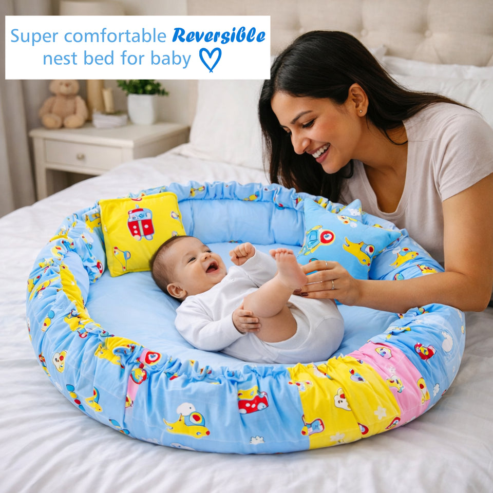 Fareto Baby bedding Essentials 1 Nest | 1 Mattress with net | 1 Carry bed | 1 Bolster set | 1 Carry bag | 1 Portable bed | 1 Feeding pillow | 1 Blanket (0-6M)(F498)