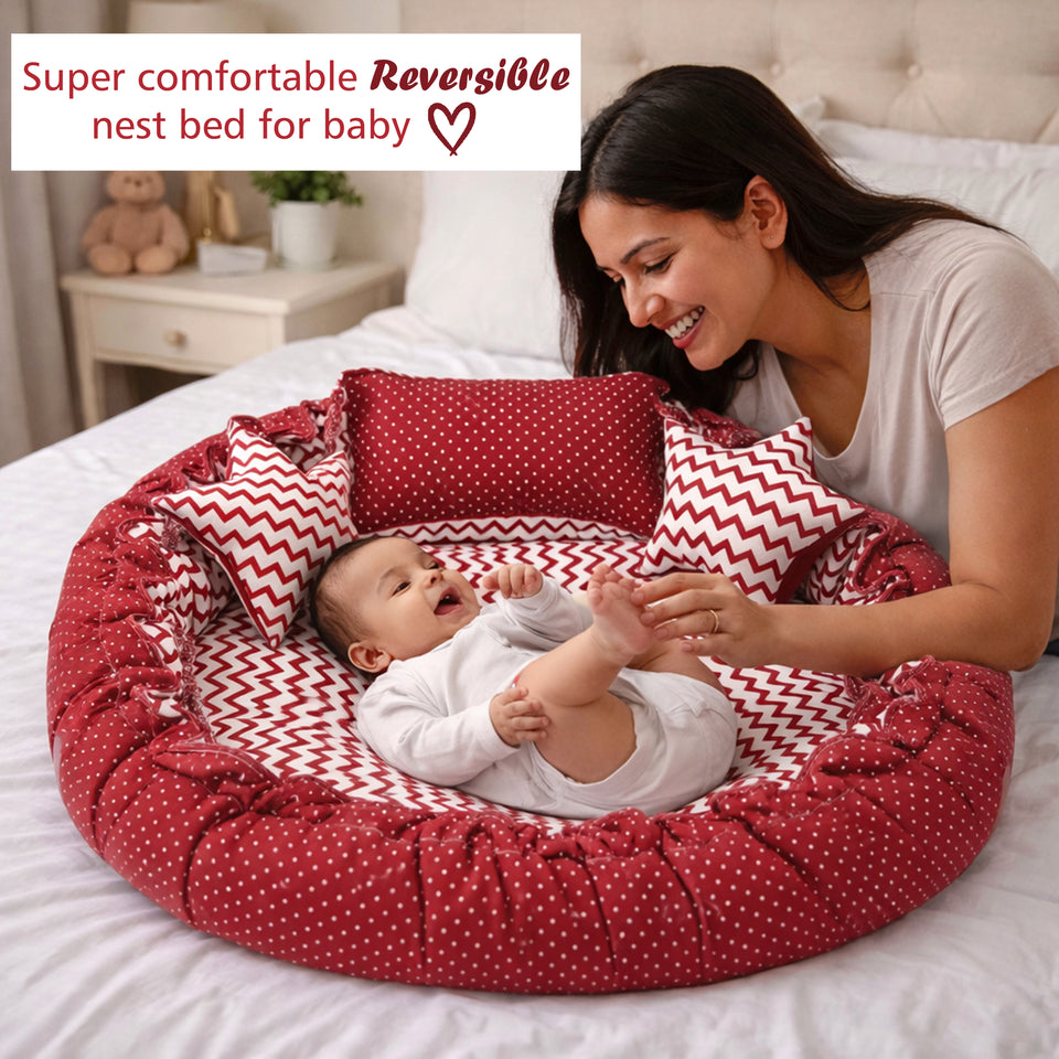 Fareto Baby bedding Essentials 1 Nest | 1 Mattress with net | 1 Carry bed | 1 Bolster set | 1 Carry bag | 1 Portable bed | 1 Feeding pillow | 1 Blanket (0-6M)(F499)