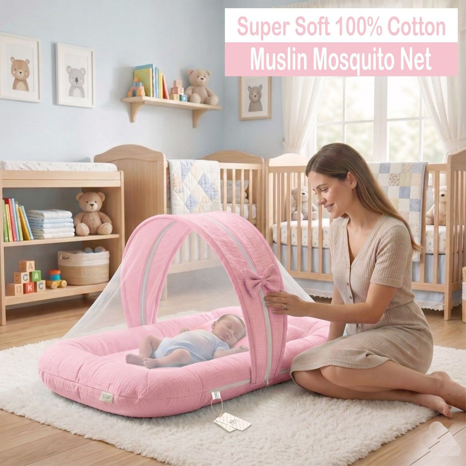 Fareto Newborn Baby 100% Muslin Cotton Mosquito Net | Safe, Soft & Portable Baby Bed | (0-6 Months)(F775)
