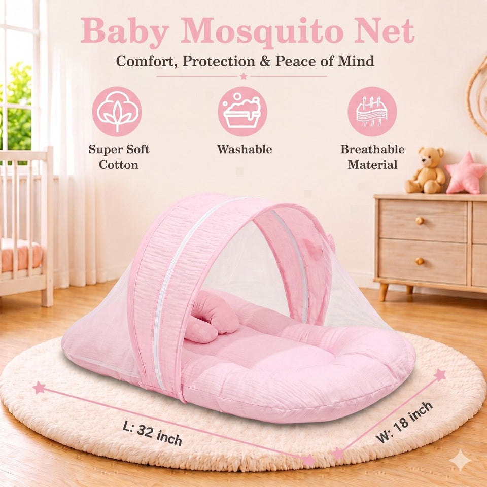 Fareto Newborn Baby 100% Muslin Cotton Mosquito Net | Safe, Soft & Portable Baby Bed | (0-6 Months)(F775)