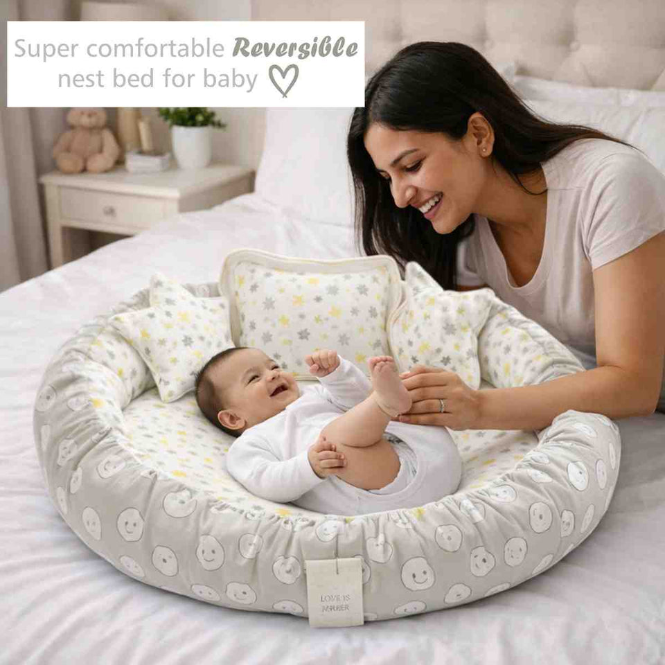 Fareto Baby bedding Essentials 1 Nest | 1 Mattress with net | 1 Carry bed | 1 Bolster set | 1 Carry bag | 1 Portable bed | 1 Feeding pillow | 1 Blanket (0-6M)(F514)