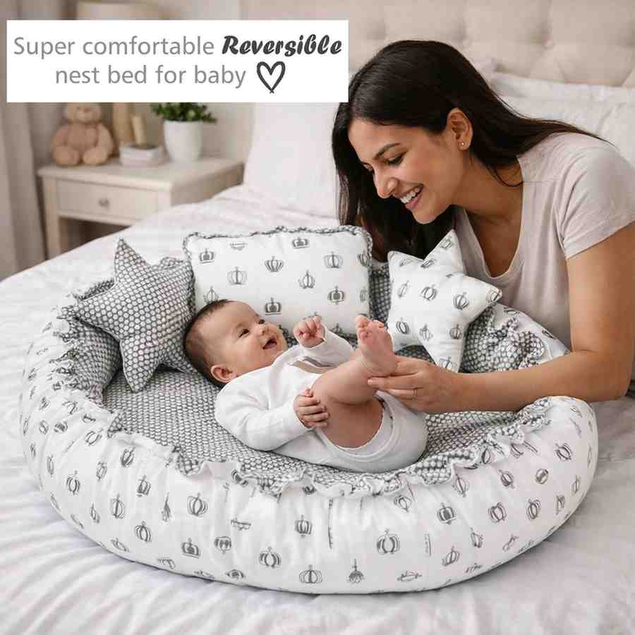 Fareto Baby bedding Essentials 1 Nest | 1 Mattress with net | 1 Carry bed | 1 Bolster set | 1 Carry bag | 1 Portable bed | 1 Feeding pillow | 1 Blanket (0-6M)(F583)