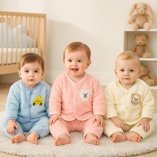 Fareto New Born Baby Winter Wear  Clothing Set Pack Of 3 (0-3 Months)(Colors May Vary)
