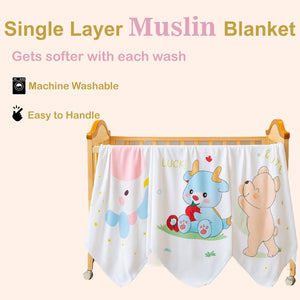 Fareto  Super Soft Baby  Blanket | Cute Cartoon Bear Design | Muslin blanket | Skin-Friendly & Lightweight | Perfect for Newborn Gifting |(Pack of 1) (115x102 cm)(0-3Years)(Designs May Vary)(F603)