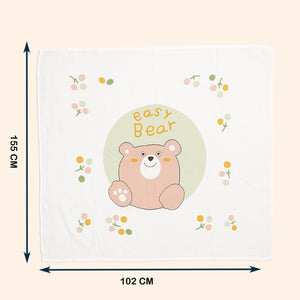 Fareto  Super Soft Baby  Blanket | Cute Cartoon Bear Design | Muslin blanket | Skin-Friendly & Lightweight | Perfect for Newborn Gifting |(Pack of 1) (115x102 cm)(0-3Years)(Designs May Vary)(F603)