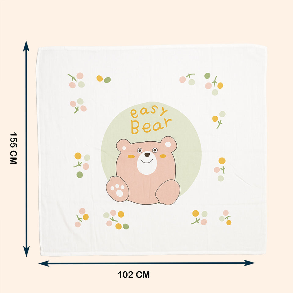 Fareto  Super Soft Baby  Blanket | Cute Cartoon Bear Design | Muslin blanket | Skin-Friendly & Lightweight | Perfect for Newborn Gifting |(Pack of 1) (115x102 cm)(0-3Years)(Designs May Vary)(F603)