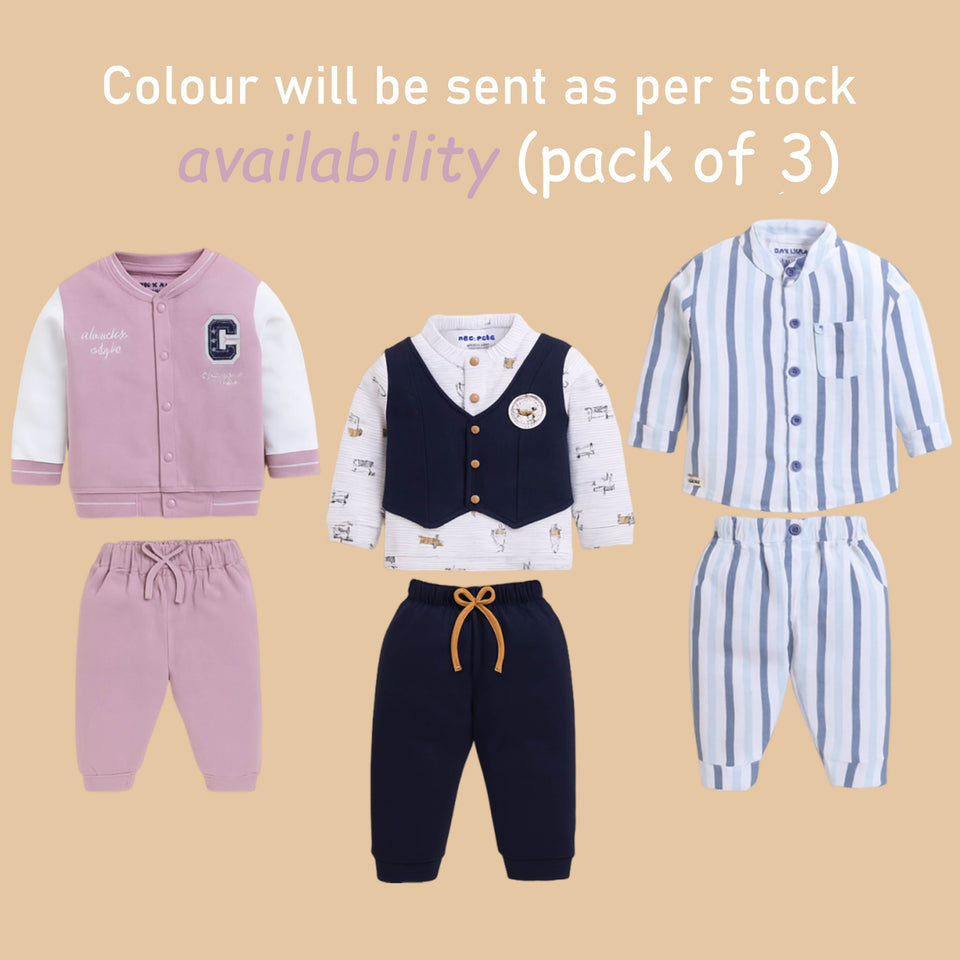 Fareto Baby Set of 3 Clothing Co-Ord Set | Premium Outfit Collection for Newborn & Infants(F677)